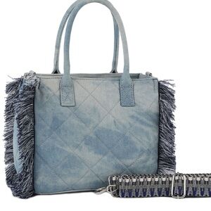 Fabulous Quilted Tie Dyed Denim Tote with Strap